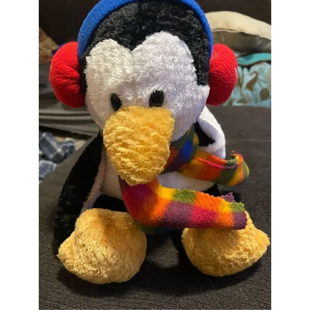 Commonwealth Plush Multicolor Stuffed Penguin with Red Ear Muffs Plaid Scarf 18”